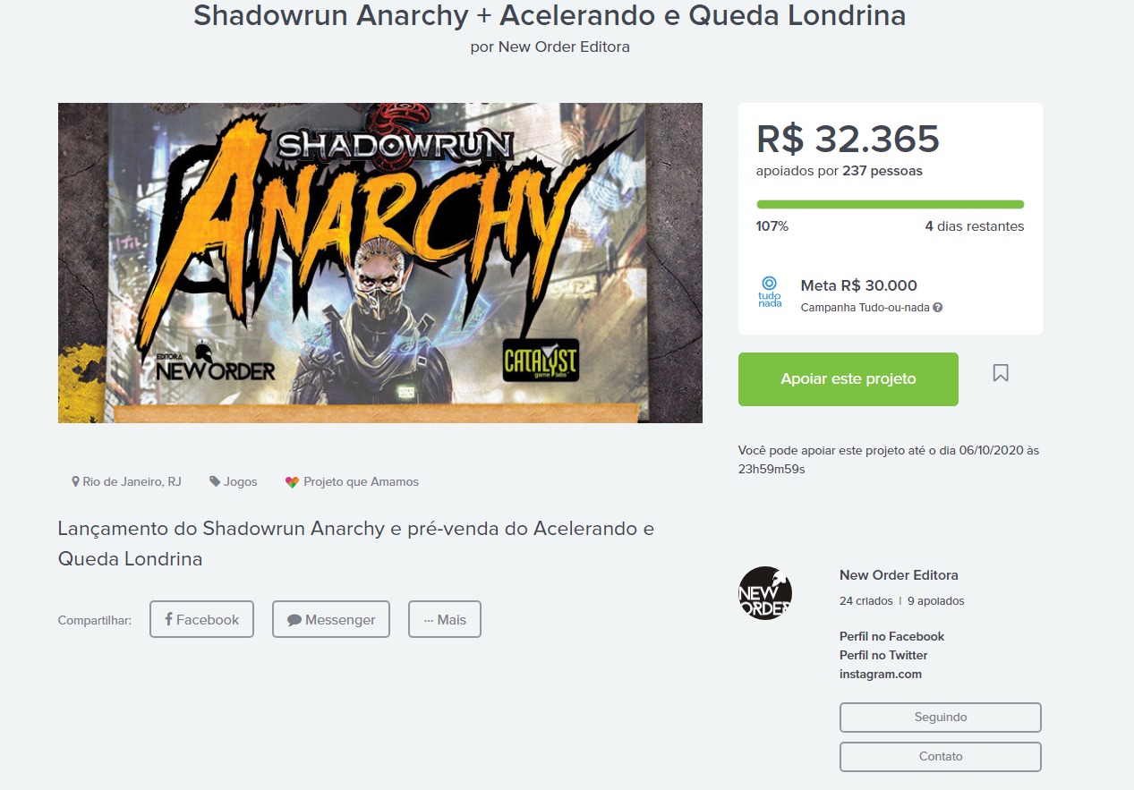 Shadowrun Anarchy + Acelerando e Queda Londrina