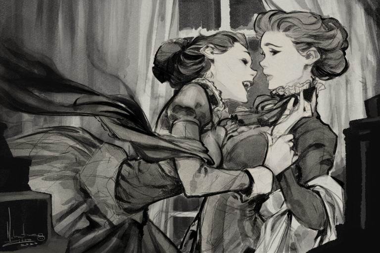 Vampira tentando beijar uma mulher
