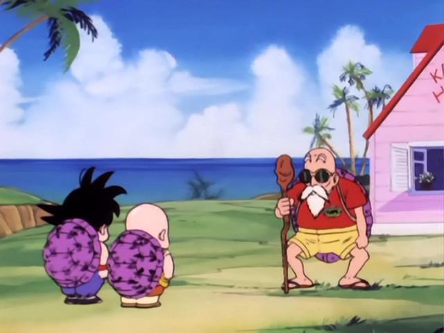 Goku, Kuririn e Mestre Kame