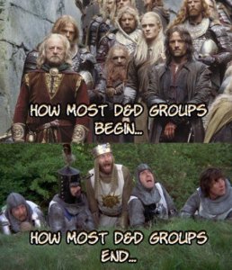 meme de D&D com os poronagens de Monty Python
