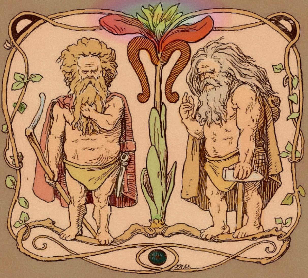 Ilustração de uma edição do Século XIX da Edda em Verso representando dois anões 