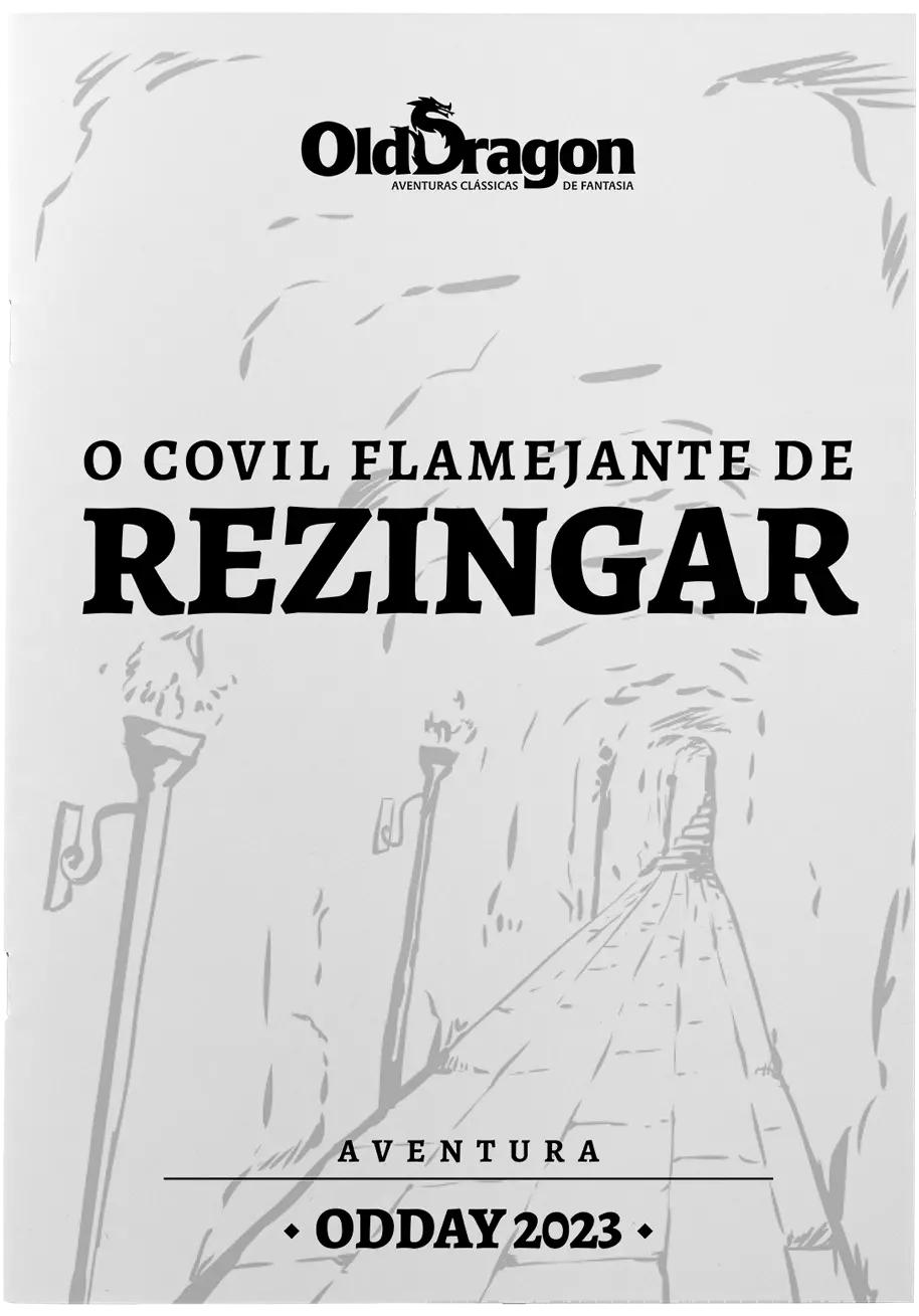 Capa da aventura do Old Dragon Day 2023: O Covil Flamejante de Rezingar