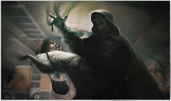 um vampiro dominando uma mortal usando alguma espécie de magia